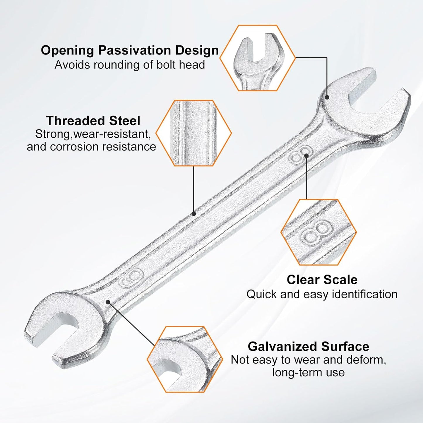 HARFINGTON Double Open End Wrench 6mm x 8mm Metric 15 Degree Offset Angle Small Flat Head Wrench Galvanizing Open Ended Spanner for Automotive Repair Furniture Assembly