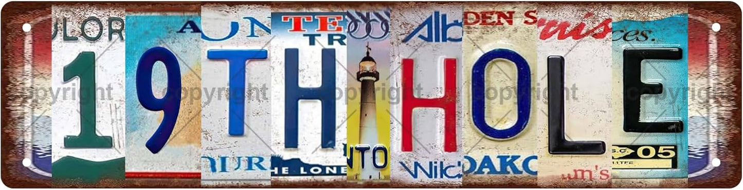 19TH HOLE Space Vintage Metal Tin Street Sign Bar Cafe Garage Cave Home Room Wall Bathroom Farmhouse Garden Porch Patio Decor, 16 x 4 Inch