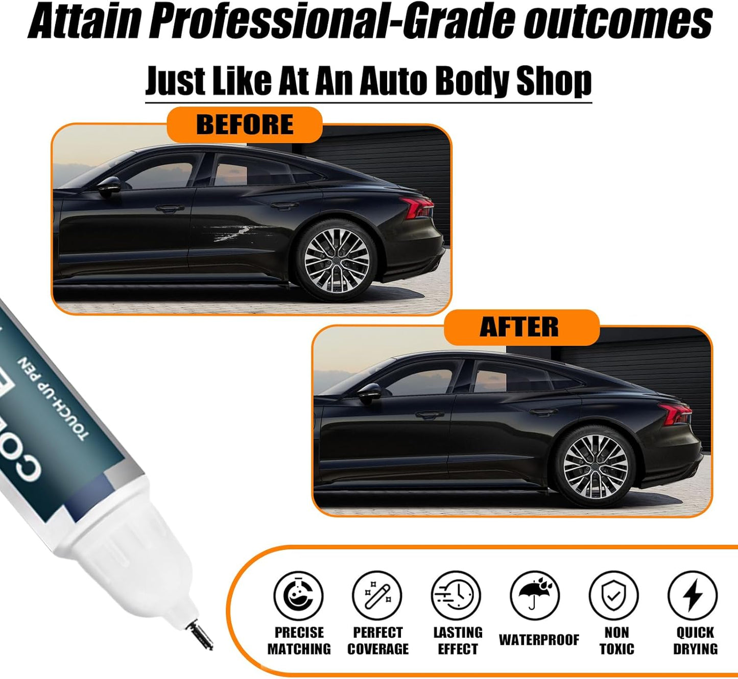 Mythos Black Metallic(LY9T/0E) Touch Up Paint Compatible with Audi, Car Paint Pen Scratch Repair Two-In-One Touch Up Paint, Premium Car Scratch Remover for Deep Scratches