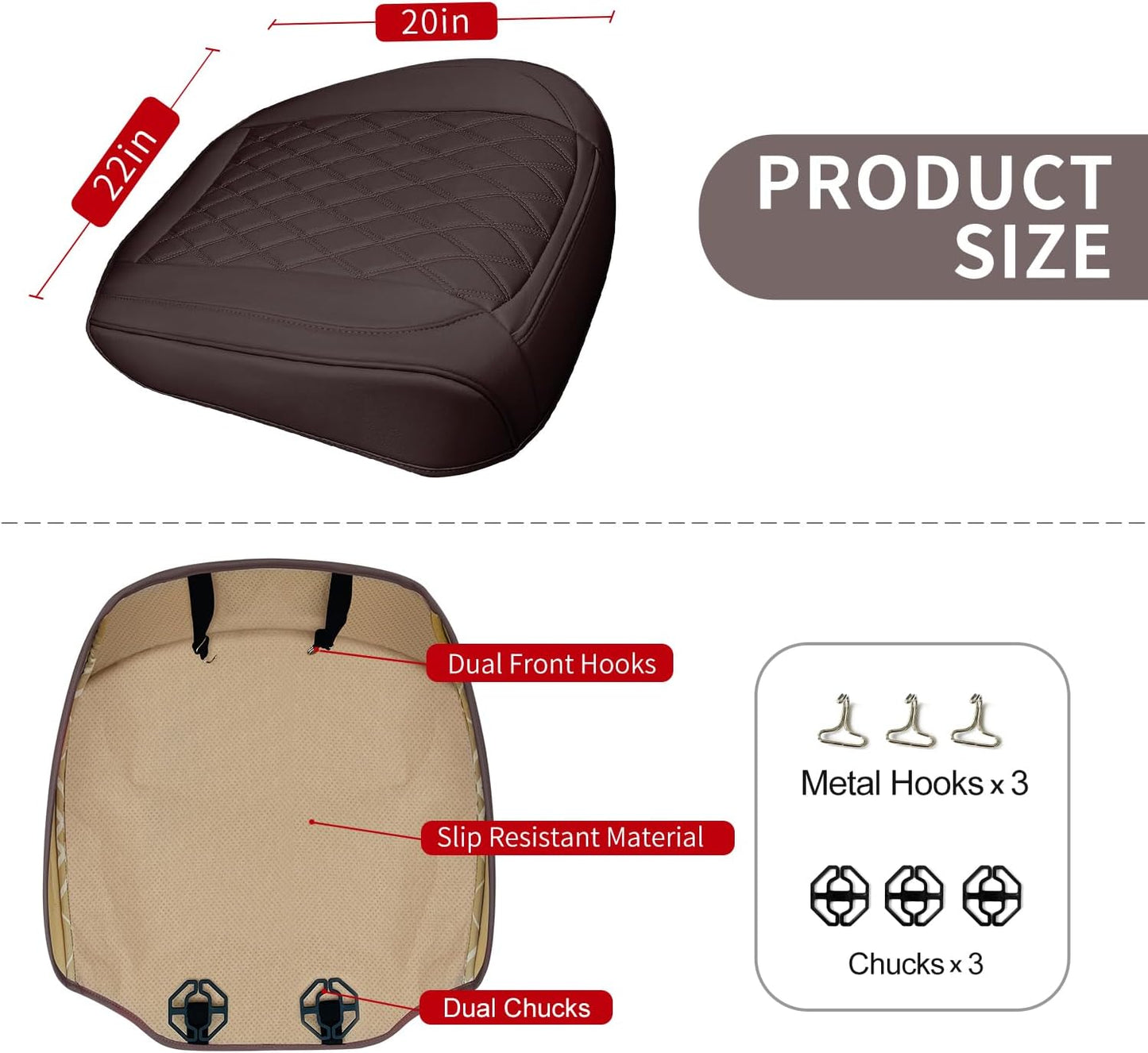 1 Pack Leather Front Car Seat Cover Bottom Car Seat, Anti-Slip and Full Wrap Driver Car Seat Protectors, Luxury Waterproof Bottom Auto Seat Cushion Pad Mat for Most Vehicles(Coffee)