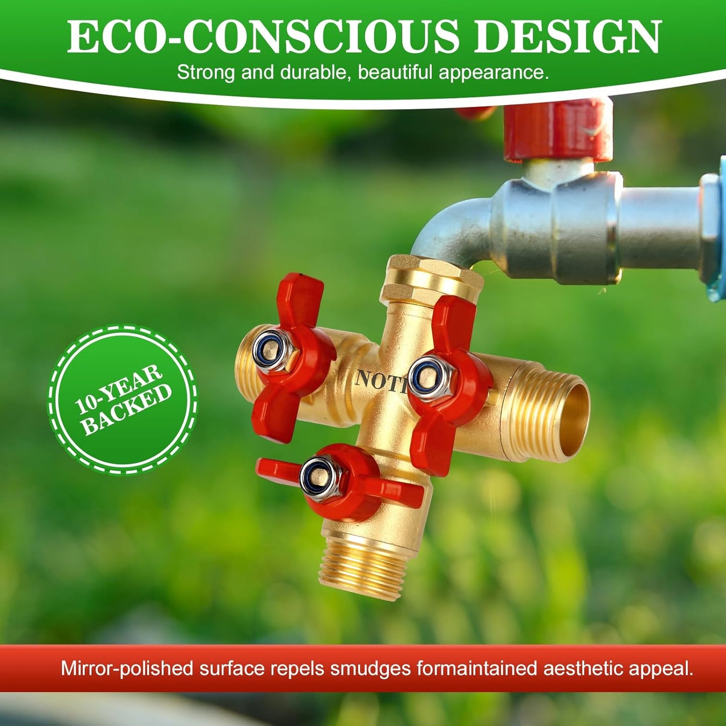 3 Way Hose Splitter, Solid Brass High Volume 3 Way Hose Splitter Valve with Metal Handle, Heavy Duty High Flow Spigot Splitter with Shut off Valve, 3/4 Inch Garden Tap Splitter