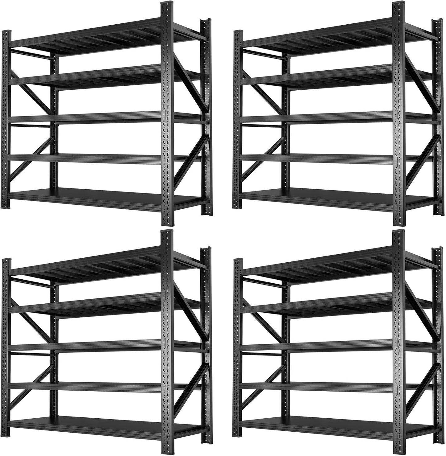 Metal Garage Shelving Heavy Duty, 5-Tier Adjustable Wire Storage Garage Shelves, 8000 LBS Loads Industrial Shelving Units for Garages, Warehouses, Kitchen, Black, 59" W x 24" D x 71" H,4 Pack