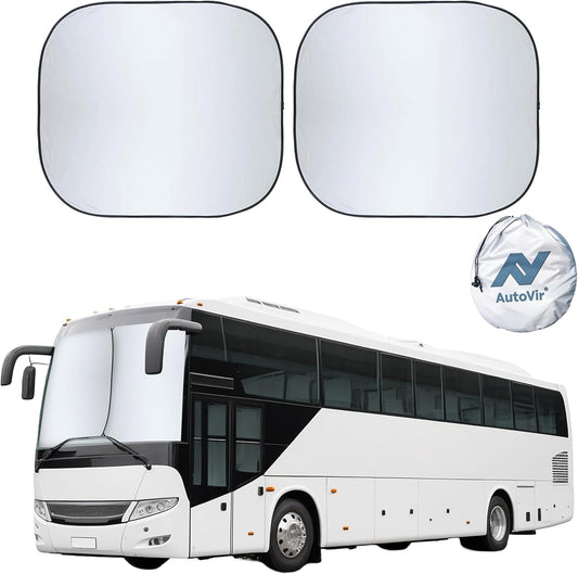 2-Piece RV Windshield Sunshade | Reflective 240T Polyester Front Windshield Shade | Foldable Front RVs, Large Bus, Large Side Window Sun Shade | XXL (41.5" x 50")