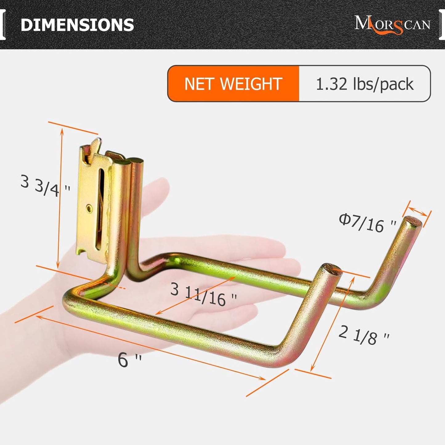 4 Pack E Track Heavy Duty Shovel Hanger, Large Steel Tool Hook Double J Hook for Store Long Handled Tools in Trailers, Trucks, Vans, Warehouses, Garages, Workshop, Garden Tools Organizers Storage