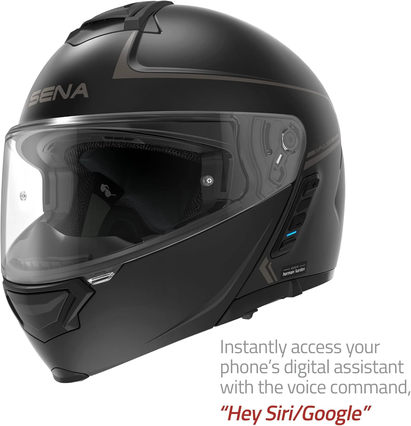 Sena Impulse DOT Flip Up Modular Bluetooth Helmet w/Sound by Harman Kardon Dual Visor Helmet with Integrated Mesh Intercom System / MP3 / Voice Dial (Matte Black, Medium)