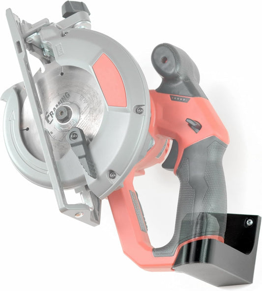 Spartan Mounts for Milwaukee M12 Tool | Wall Display Hook Holder Power Tool Storage | Blog DIY Strong Low Profile Bracket Convenient Easy Access Garage Organize (Circular Saw)
