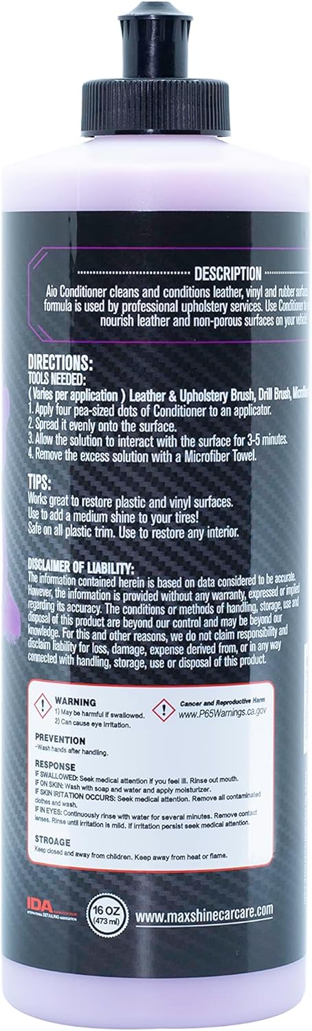 Maxshine 16oz All-in-One Premium Leather Conditioner & Cleaner – Detailing Solution for Car Seats, Sofas, Chairs & More – Safe for Leather, Vinyl & Plastic Surfaces