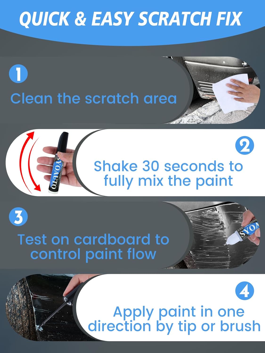 SYOAUTO Gray Car Touch Up Paint Auto Touch Up Paint 0.4 oz Gray Automotive Scratch Repair Pen Brush and Tip 2 in 1