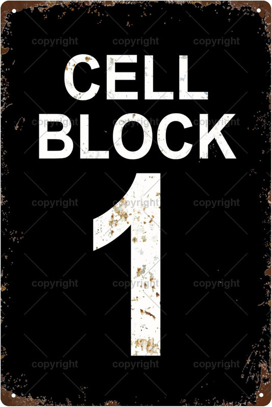 Cell Block 1 Space Vintage Metal Tin Sign Bar Cafe Garage Cave Home Room Wall Bathroom Farmhouse Garden Porch Patio Decor, 12 x 8 Inch