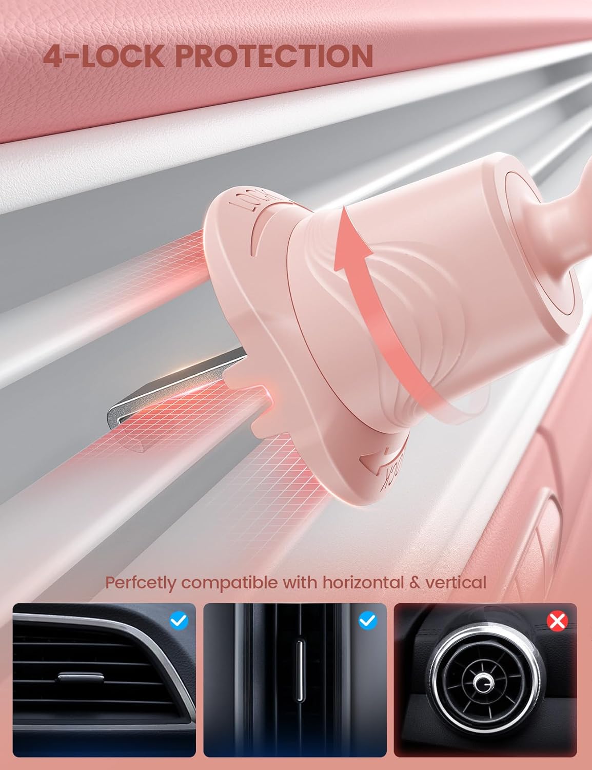 Lamicall 2025 Wider Clamp & Metal Hook Car Phone Holder Vent [Thick Cases Friendly] Phone Holders for Your Car Mount Automobile Hands Free Cradle Air Vent Pink