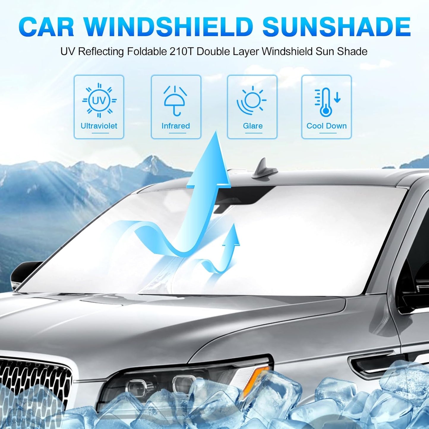 KUST Windshield Sun Shade for 2018-2024 2025 Lincoln Navigator Accessories Custom Fit Sunshade Sun Visor Protector Foldable Blocks UV Rays Keep Your Car Cooler