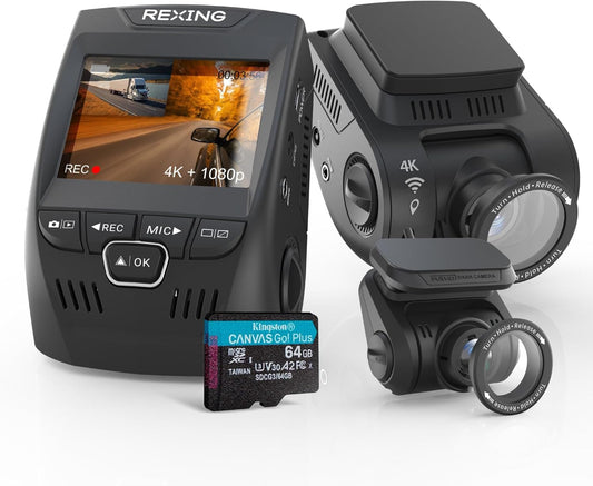 V1P SE 4K Dual Dash Cam w/GPS, Wi-Fi & 2pcs-CPL Filter | 512GB Support | Front 2160p, Rear 1080p | 170° Angle | G-Sensor | WDR | Loop Record | Parking Monitor | 64GB Memory Card Included