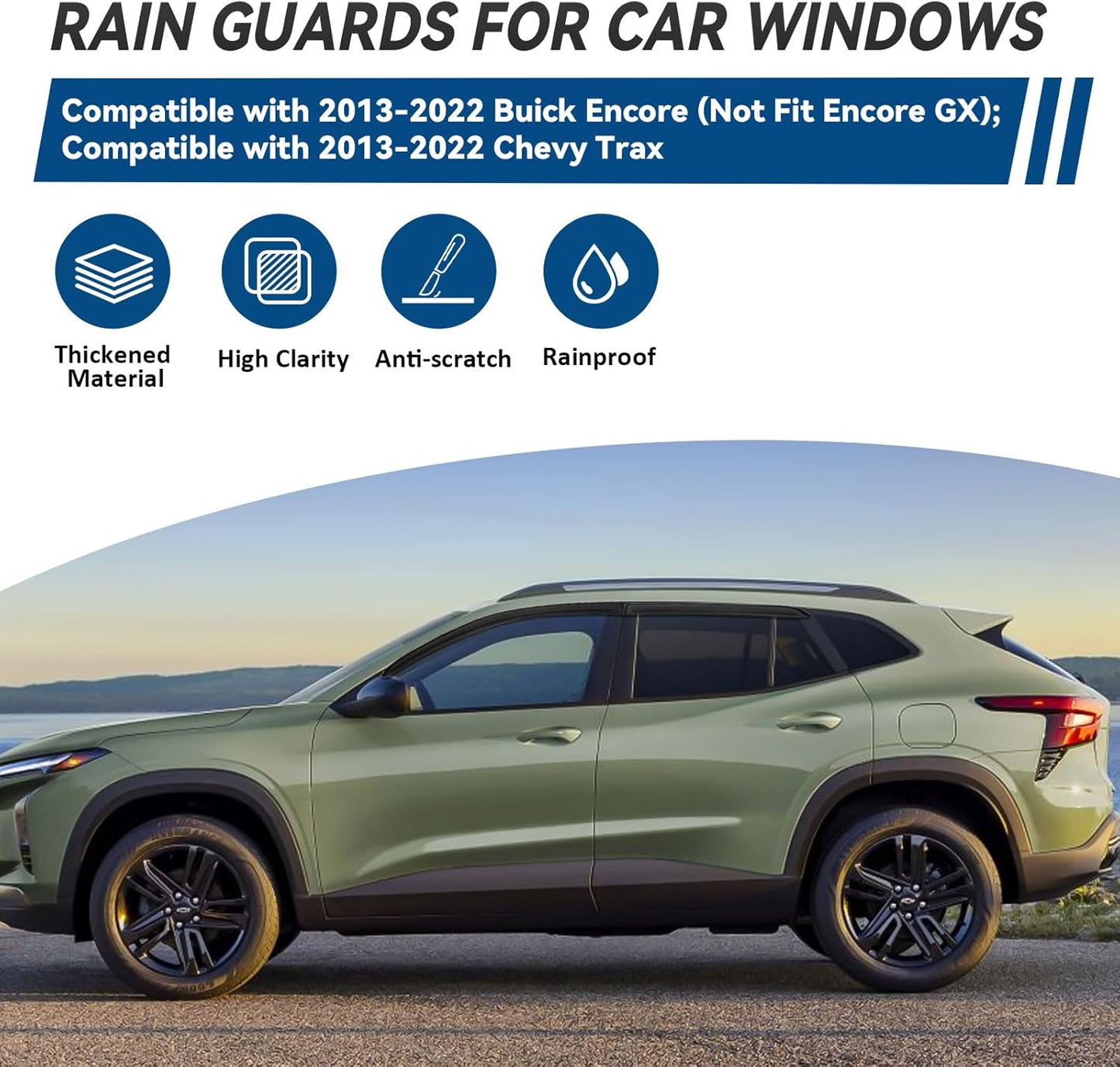 4pcs Front+Rear Smoke Tint Sun/Rain Guard Outside Mount Tape-On Vent Window Visors Compatible with 13-22 Encore/Trax