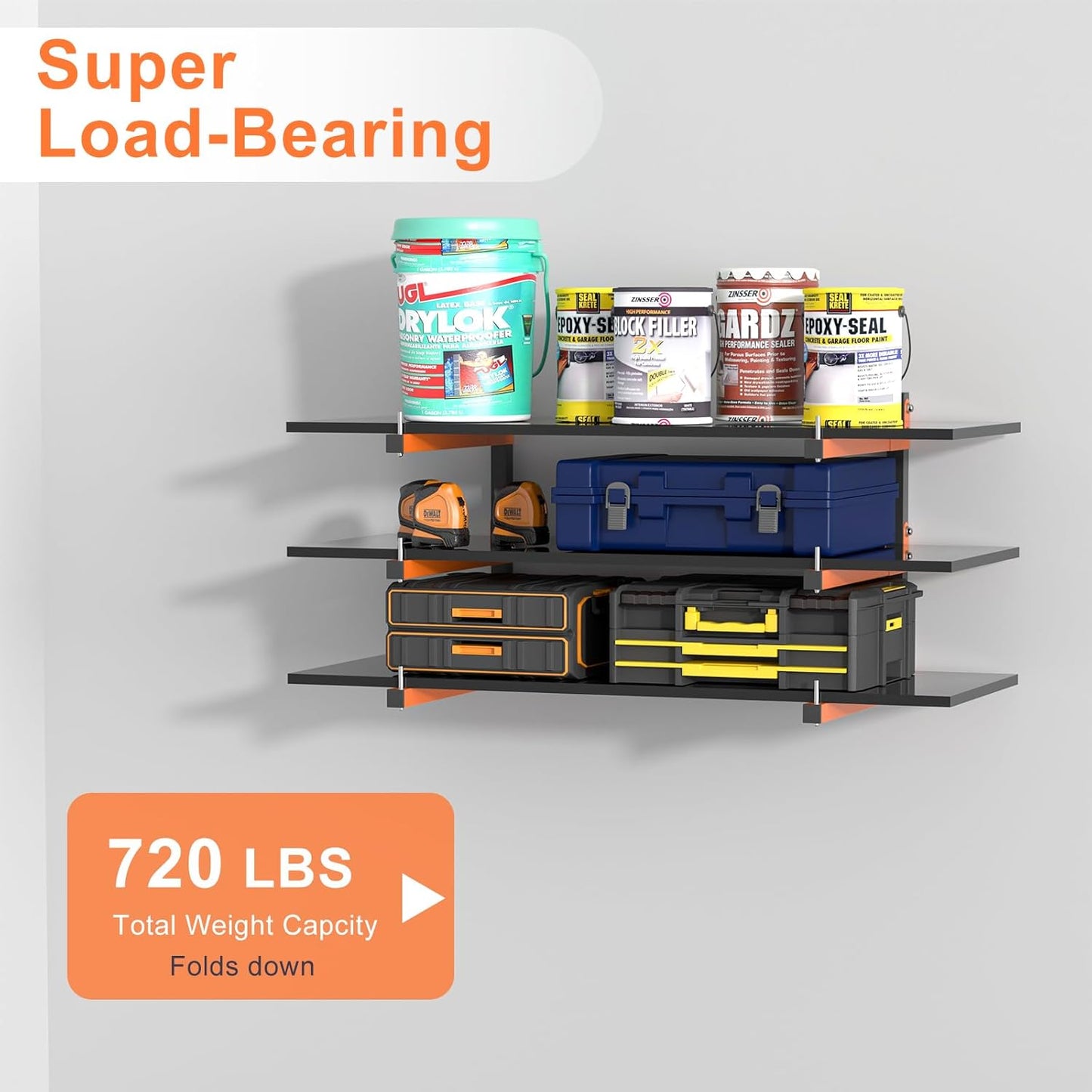 Lumber Rack Wall Mount, Lumber Storage Rack, Heavy Duty Wood Storage Racks with 6-Level System, 720 lb Sturdy Garage Wood Organizer, Orange Lumber Metal Racks for Indoor and Outdoor (4 PACK)