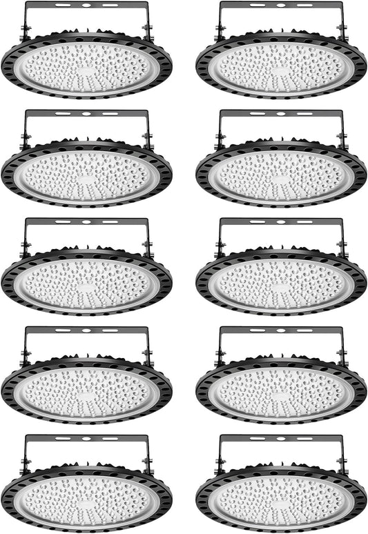 Viugreum High Bay LED Shop Lights, 500W UFO LED High Bay Light 50,000LM 120V LED High Bay Lights 5000K Daylight, Alternative to 2000W MH/HPS for Garage Workshop Barn Factory Warehouse - 10 Pack