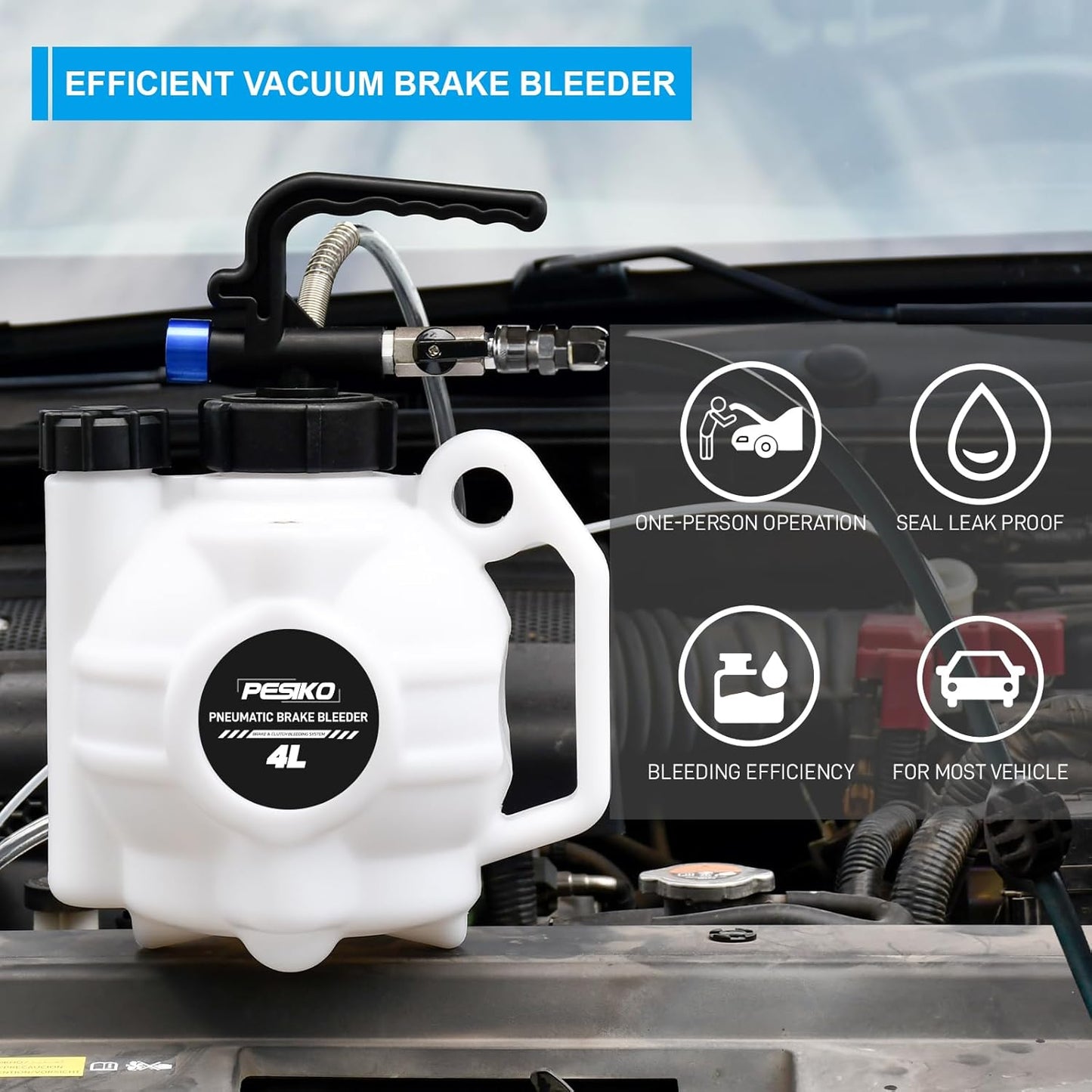 4L Vacuum Brake Bleeder Kit, One Person Pneumatic Brake Bleeding Fluid Extractor and 1L Refilling Bottle for Auto Car Truck