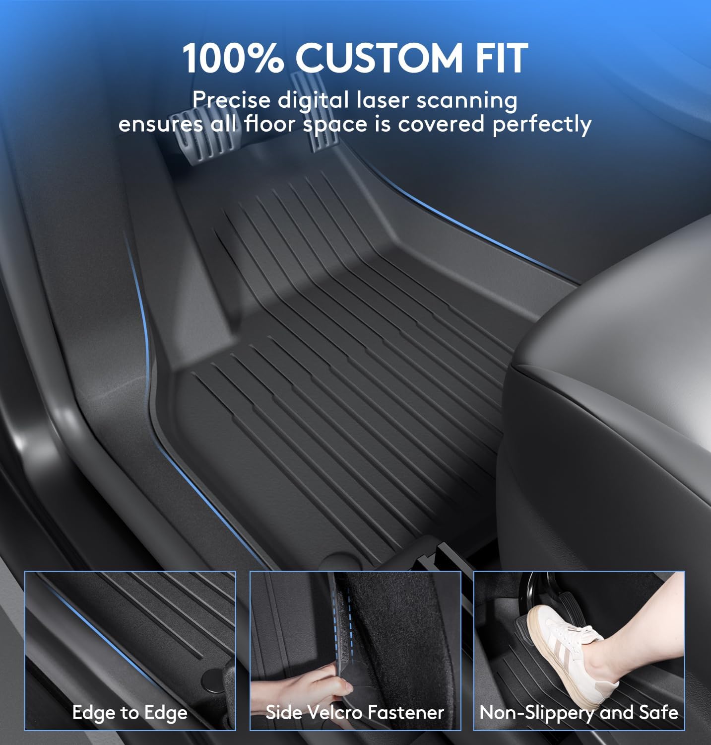 Floor Mats Fits for Tesla Model Y 5-Seat 2024-2020 - All Weather TPE Front, Rear, Cargo & Sub-Trunk Mats, 6-Piece Custom Fit (Not Fit 7-Seat)