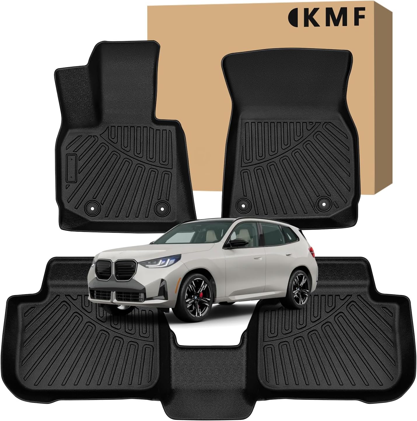 KMF Custom Fit Floor Mats for BMW X3 2025 M50/30 xDrive Accessories,All Weather TPE Waterproof Car Floor Liners - Front & Rear 2 Row, Anti-Slip Deep Grooves Car Mats Full Set