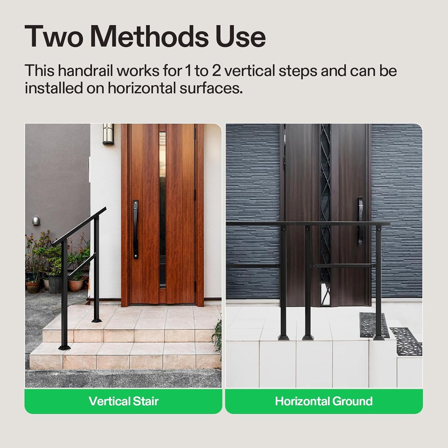 VIVOSUN Outdoor Handrail, 2 Step Stair Handrail, 26" × 36" Fits 1 to 2 Steps, Wrought Mattle Iron Handrail for Concrete Steps, Porch Steps, One-Step Assembly, Black