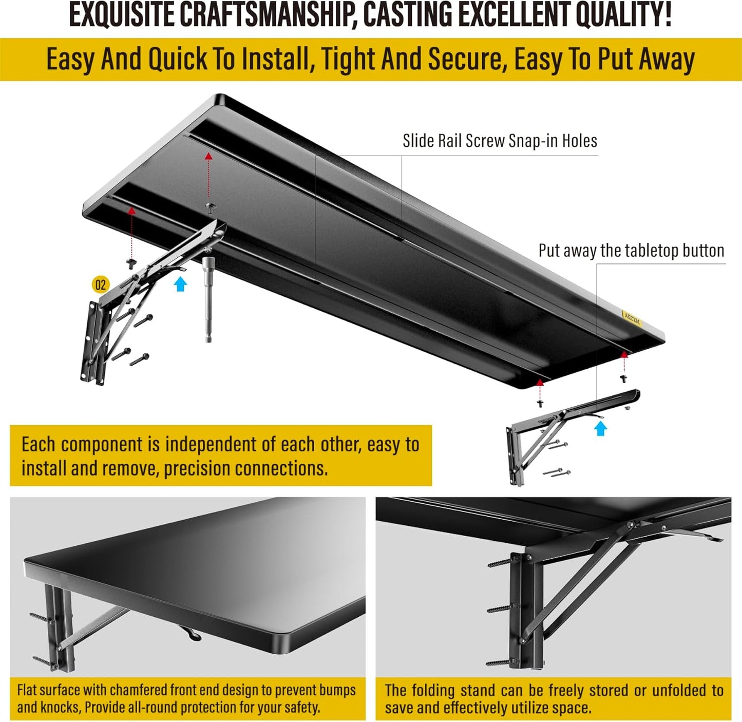 2pack-1.3x4ft Adjustable Rail Type Folding Storage Rack Shelf, Suitable for Garage, Storage Room, kitchens Wall Shelf Garage Storage Rack Floating Shelves, Wall Mounted Folding Table(2pcs-Black)