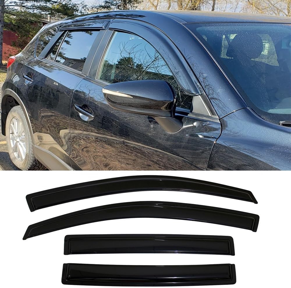Side Window Visors Wind Vent Deflector fit for 2016-2021 Mazda CX9,4pcs Outside Mount Tape-On Dark Smoke Nice Sun Rain Guards Set MA38