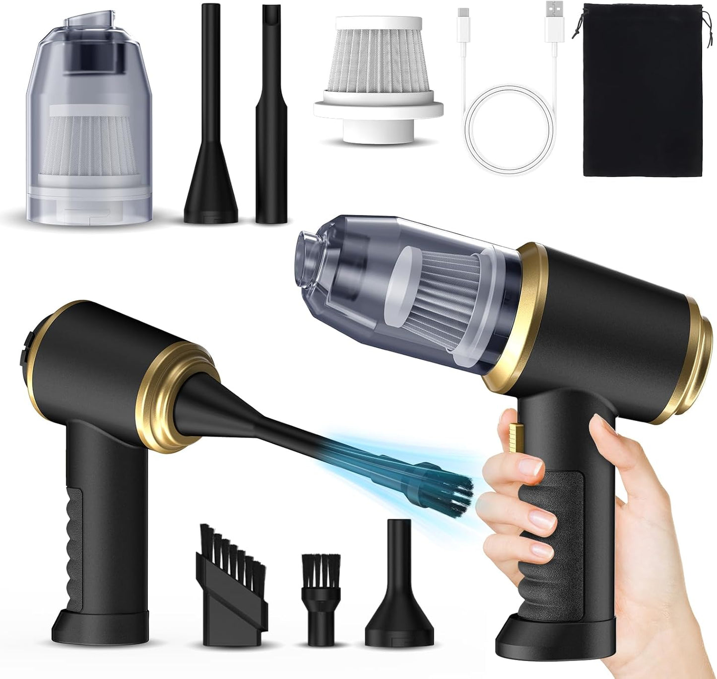 Car Vacuum Portable Cordless - 21000PA High Power Car Cleaning Kit, 4 in 1 Multifunctional Mini Vacuum Cleaner, Air Duster for Car, Home, Office to Remove Sand, Dust, Gifts for Lover Family