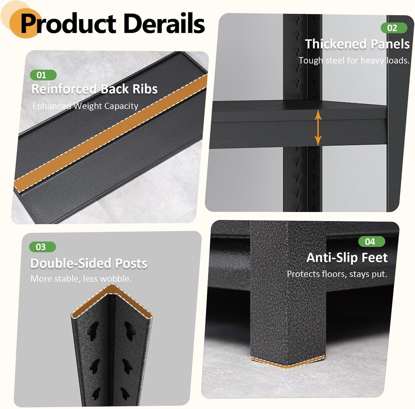 72H Metal Kitchen Storage Shelves, 2800 LBS Heavy Duty Pantry Shelving Unit, 5-Tier Adjustable Pantry Shelves, Food and Beverage Storage Rack, Appliance Storage Utility Shelf for Balcony - Black