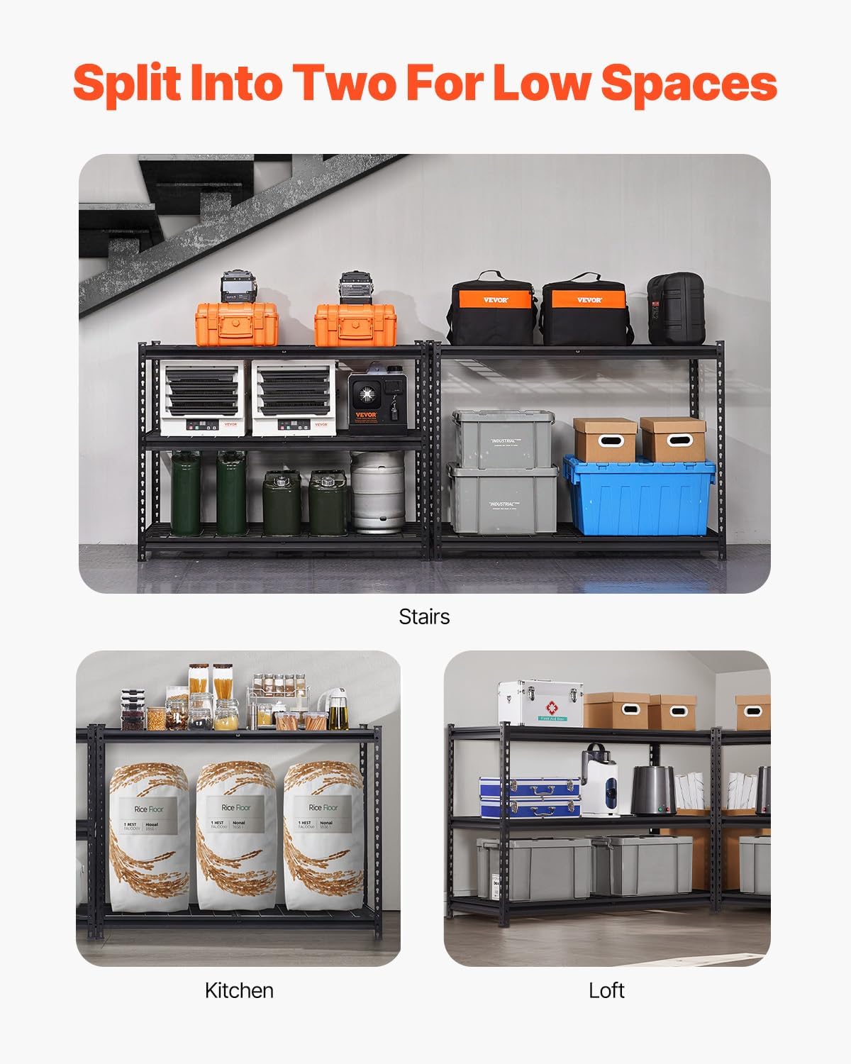 VEVOR Storage Shelves, 3000 lbs, 5 Tier Heavy Duty Garage Shelving, 20" D x 48" W x 72" H Adjustable Metal Shelves for Industrial Shelving Unit Utility Shelf, for Kitchen, Warehouse, Basement, Black