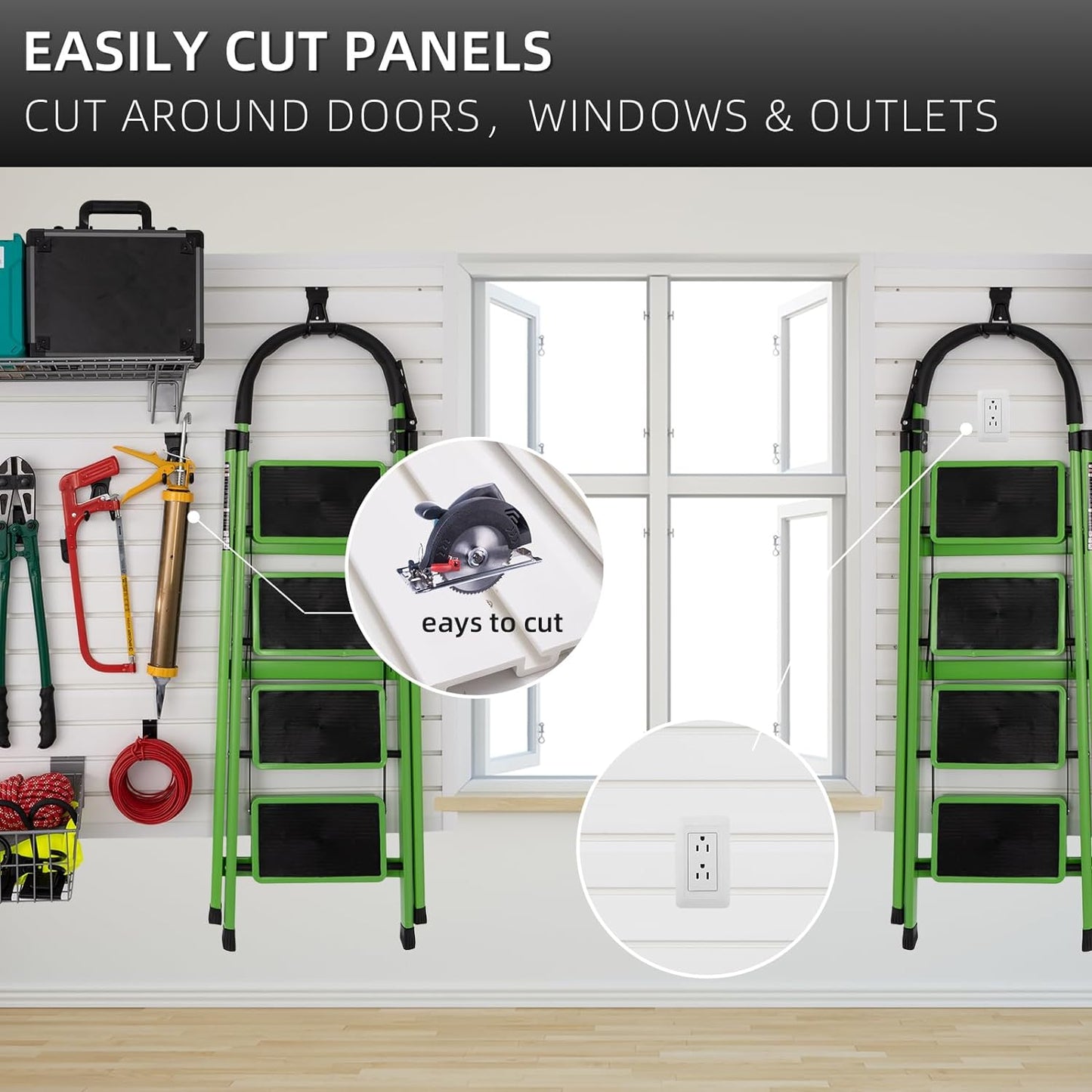 Slatwall Panel Garage Organizer, Heavy Duty Wall Mounted PVC Slat Wall Panels, Tool Organization Peg Board 4ft x 2ft (White)