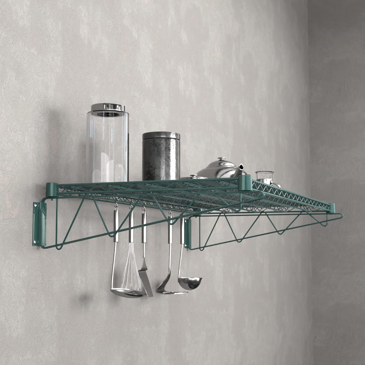 24" x 48" Green Epoxy Wire Wall Mount Shelf