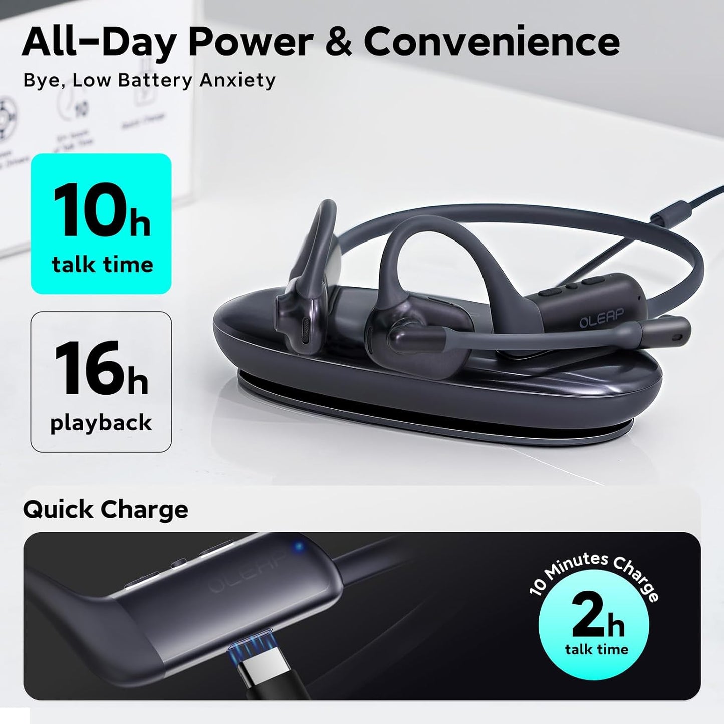 Pilot P200b Pro Wireless Headset with Mic for Work,50dB AI Noise Cancelling Microphone Headphones for Call,Bluetooth 5.3 Open Ear Headphones with Mic for WFH,Mobile Office,Meetings,PC & Phone