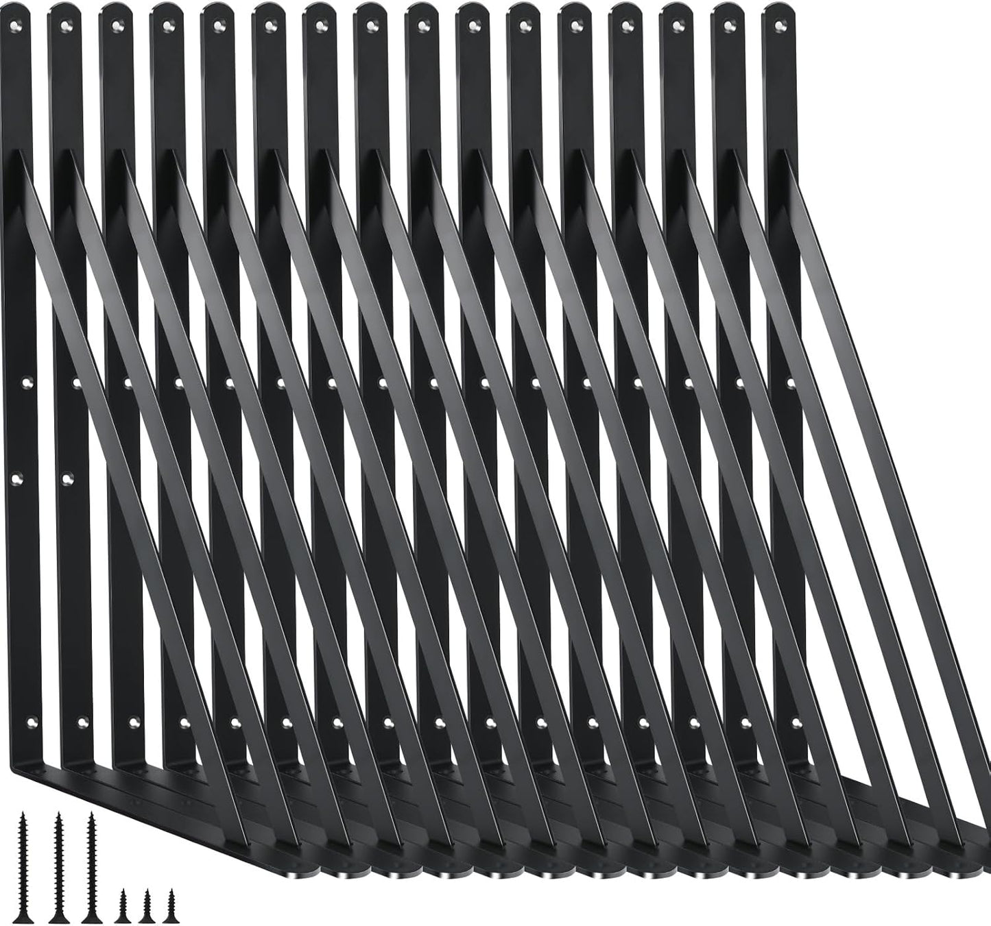 16 Pack L16 x H 10" Black Heavy Duty Shelf Brackets with Screws Metal Shelf Brackets Shelf Support Angle Brackets for Shelves L Brackets Heavy Duty Floating Shelf