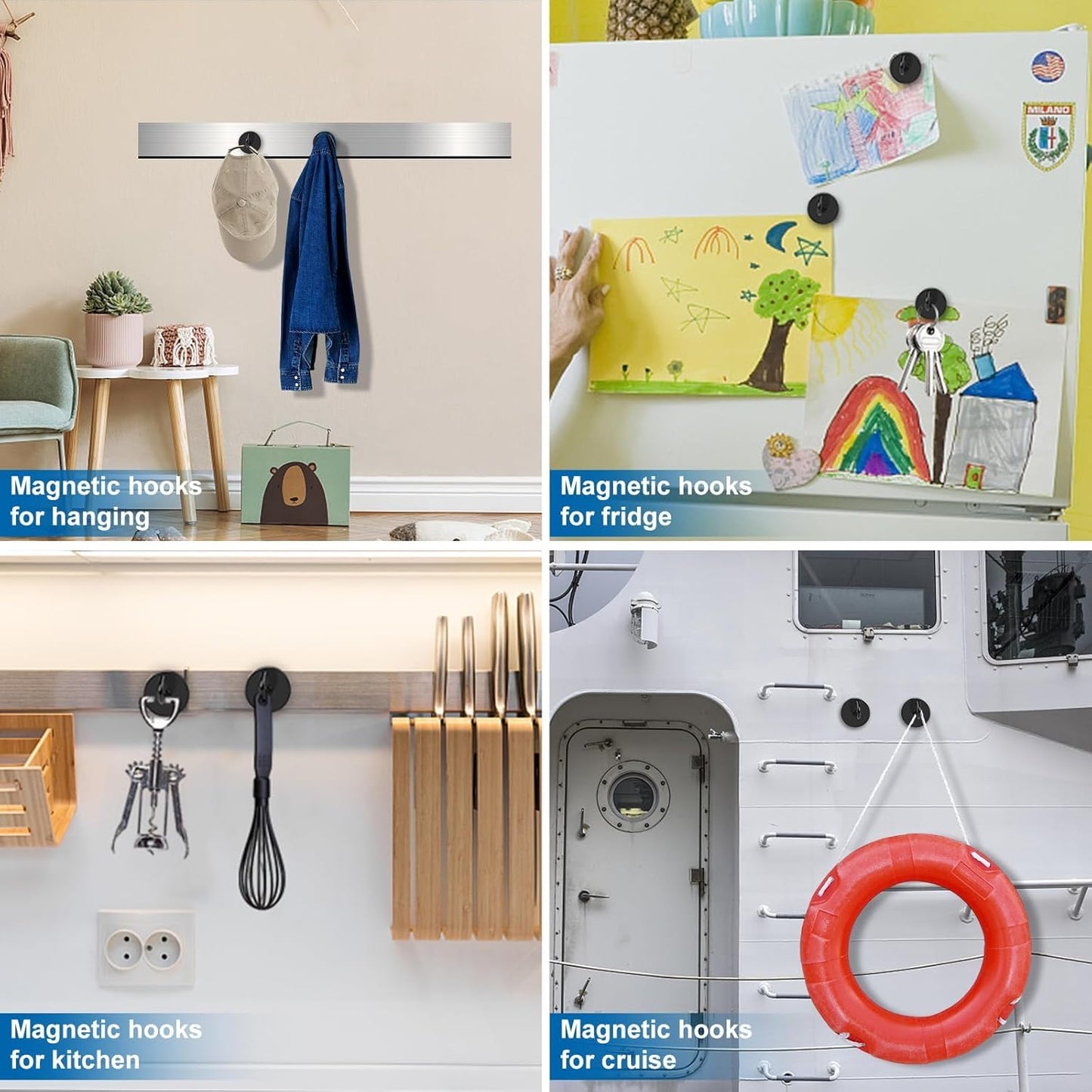 LOVIMAG Magnetic Hooks for Cruise Cabins, 40lbs Black Magnetic Hooks for Classroom, Strong Magnets with Hooks for Hanging, Neodymium Magnet Hooks for Fridge, Ceiling, Locker, Camper, Travel-25 Pcs