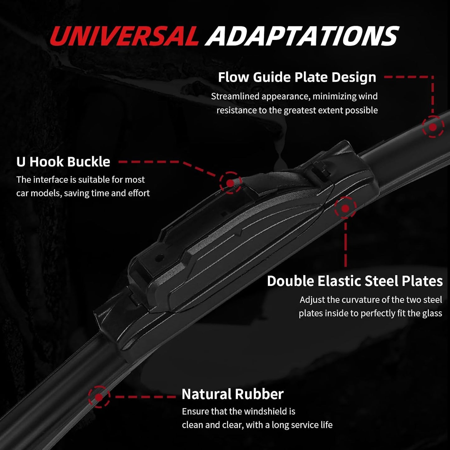 OTUAYAUTO Premium Windshield Wiper Blades - Replacement for Ford Edge 07-14, Lincoln MKX 07-15 - Precision Fit, All-Weather Performance, Front and Rear Wiper Blades, J/U Hook - 26"+20"+14" (Pack of 3)