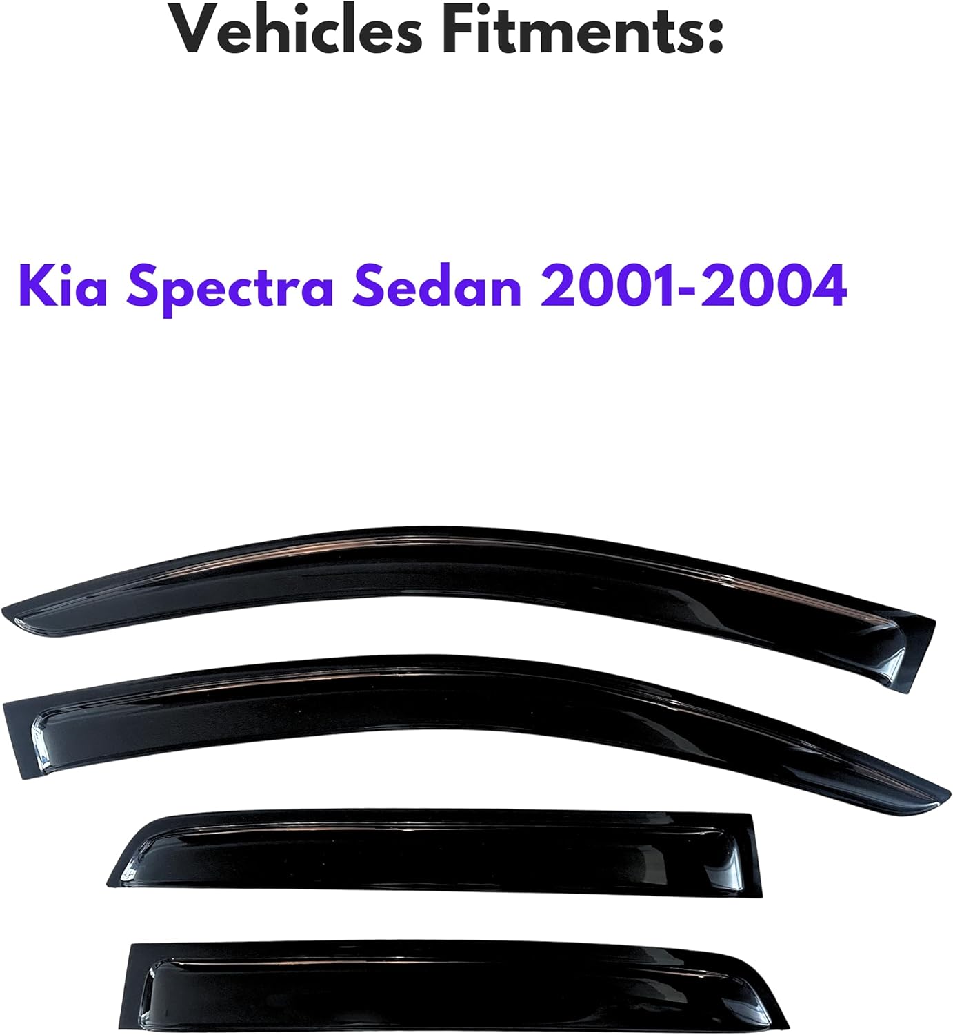 KPY Window Visors Compatible with Kia Spectra Sedan 2001-2004, 4PC Rain Guard Side Vent Deflectors Tape-On Style, 2001 2002 2003 2004 (Sedan Only)