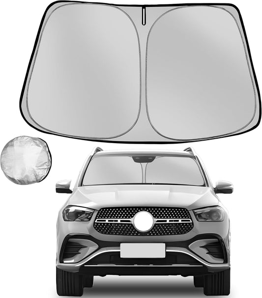 Windshield Sun Shade for 2020-2024 Mer-cedes-Benz GLE 350 Foldable Sun Sunshade for Car Front Window Blocks UV Rays and Heat Automotive Interior Protector Custom Fit Accessories