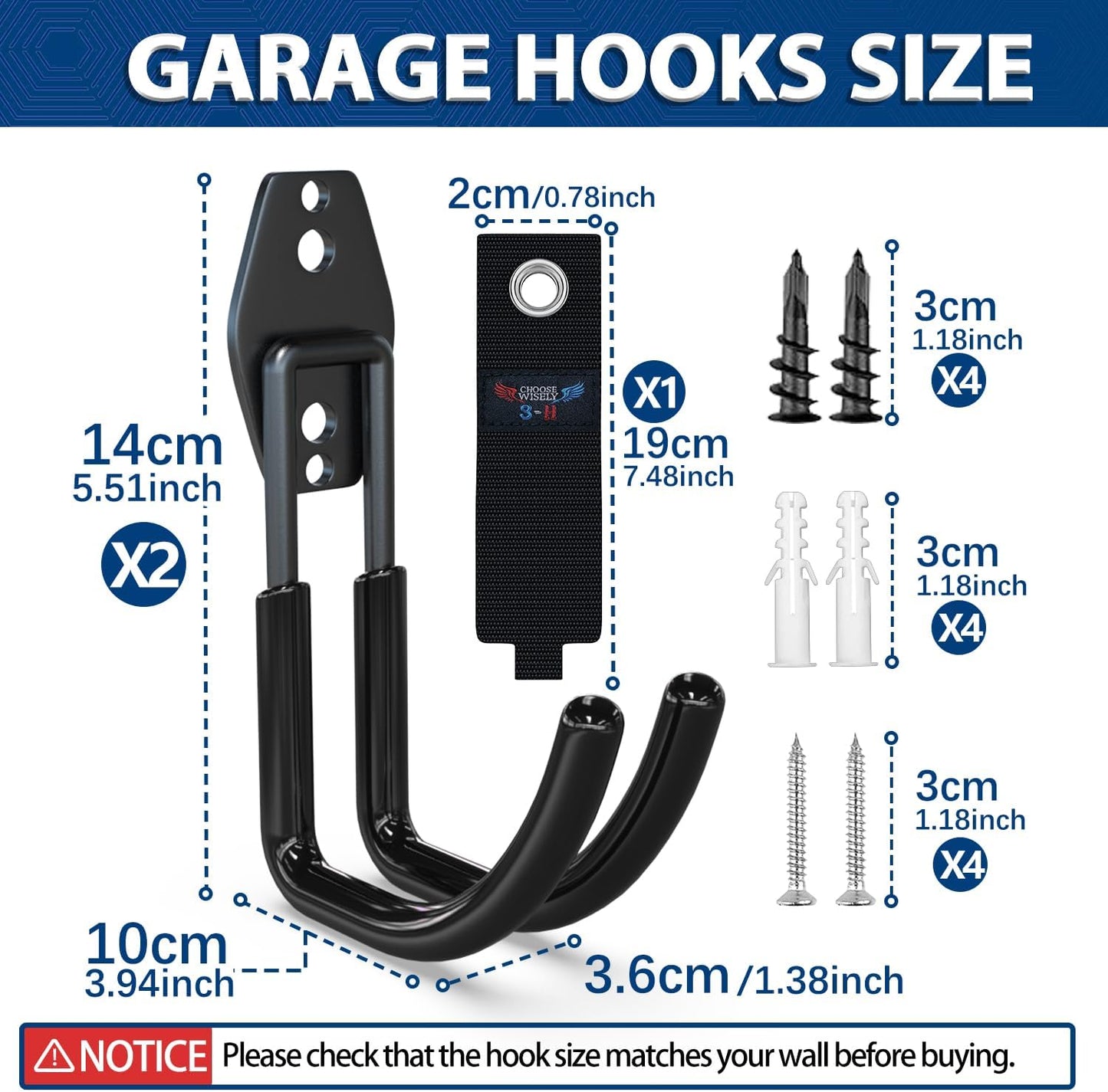 3-H Garden Hose Holder Wall Mount 2 Pack,Solid Steel Hose Hanger,Perfect for Hanging Outdoor Air Hose,Ropes,Pipes,Garden Tools,Ladders,Bikes,Bulk Items(Black)