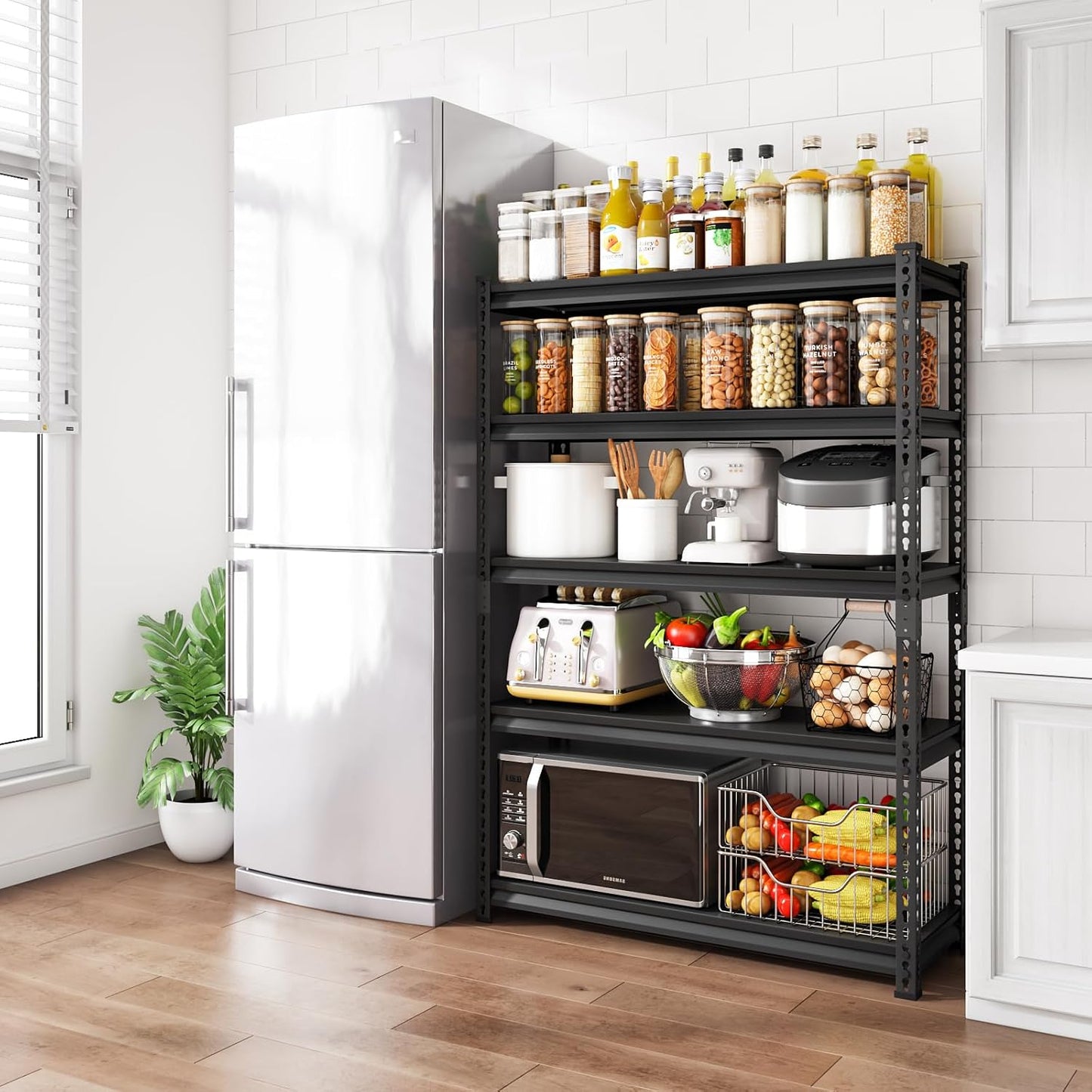 48" W Garage Shelving Heavy Duty，2500LBS Loads Adjustable Garage Storage Shelves, 5-Tier Metal Shelving Units and Storage Racks Heavy Duty, 48”W x 18”D x 78”H，Black…