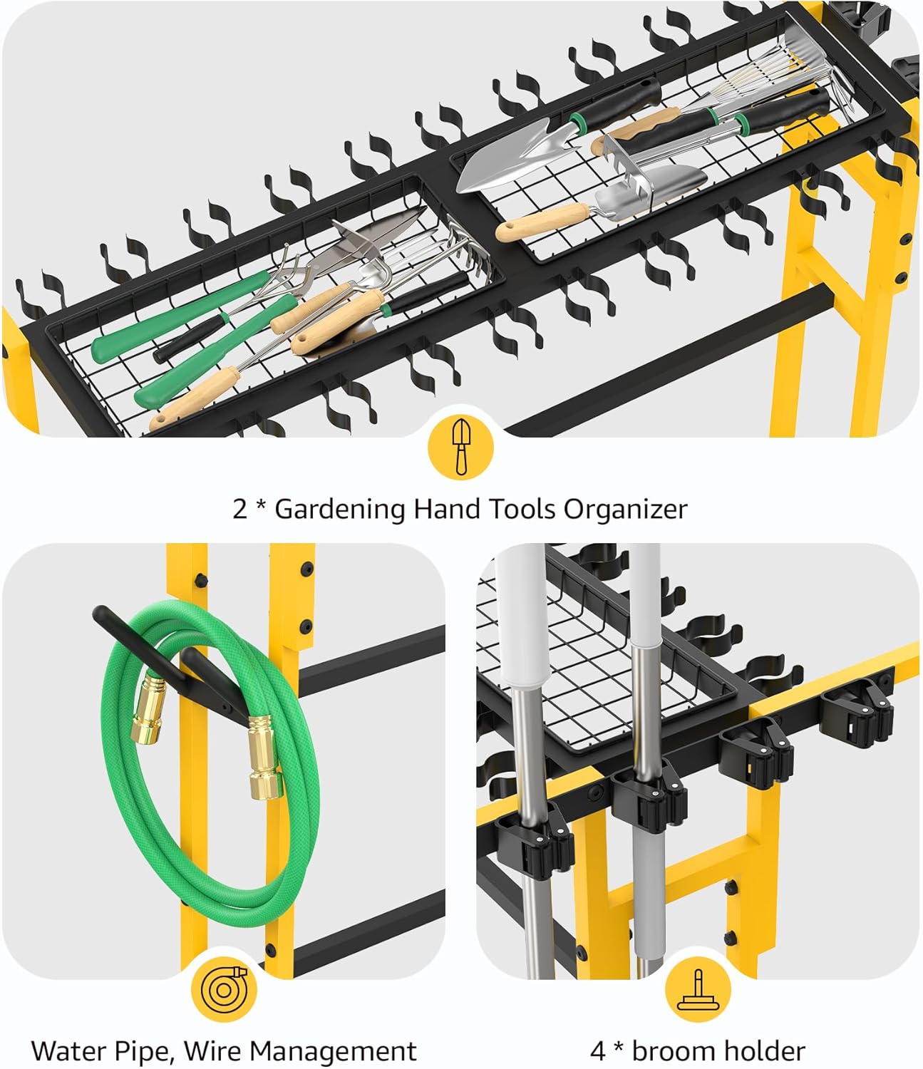 CCCEI Garage Organization with Wheels, Outdoor Gargen Yard Shed Tools Organizer Cart, Home Storage for Cleaning Supplies Organizer, Broom Holder, for Shovel and Rake, Long Farming and Farming Tools.