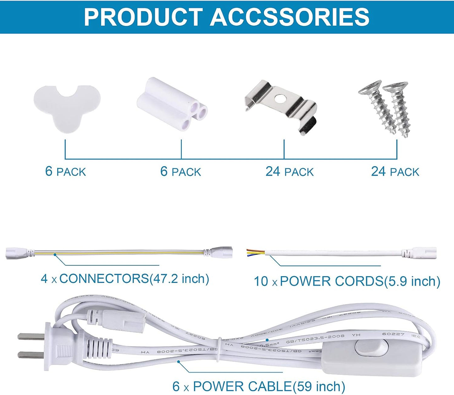6 Pack, LED Shop Light, 4FT 72W 7500LM 5000K, Daylight White, U Shape, Clear Cover, Hight Output, Linkable Shop Lights, T8 LED Tube Lights, LED Shop Lights for Garage 4 Foot with Plug