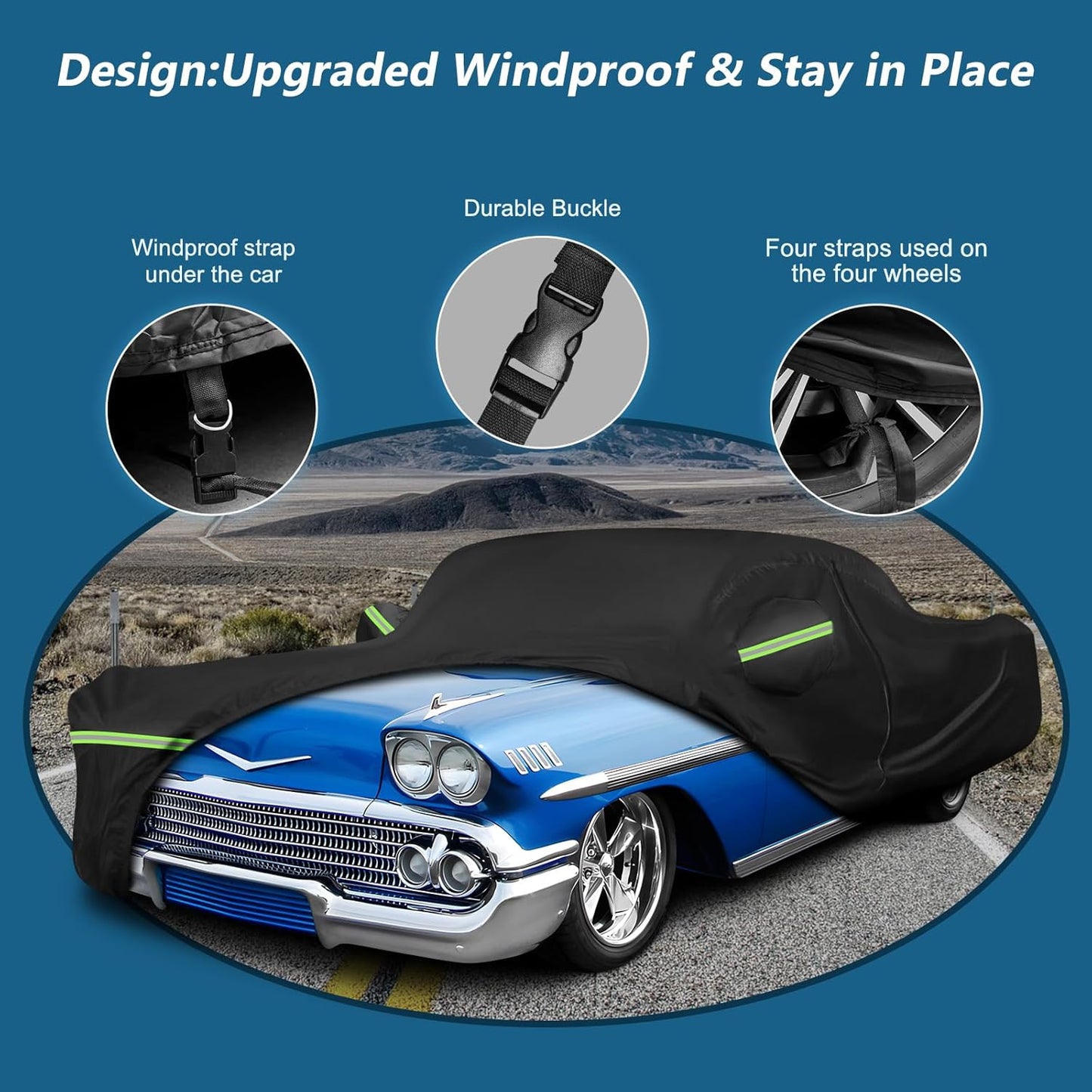 Waterproof Car Covers for Chevy Impala 2-Door/Bel Air/Biscayne 2/Sedan/Coupe 1958-1970,420D Oxford Cloth Sun Heat Protection Outdoor Covers with Driver Side Zipper Windproof Heavy Duty All Weather