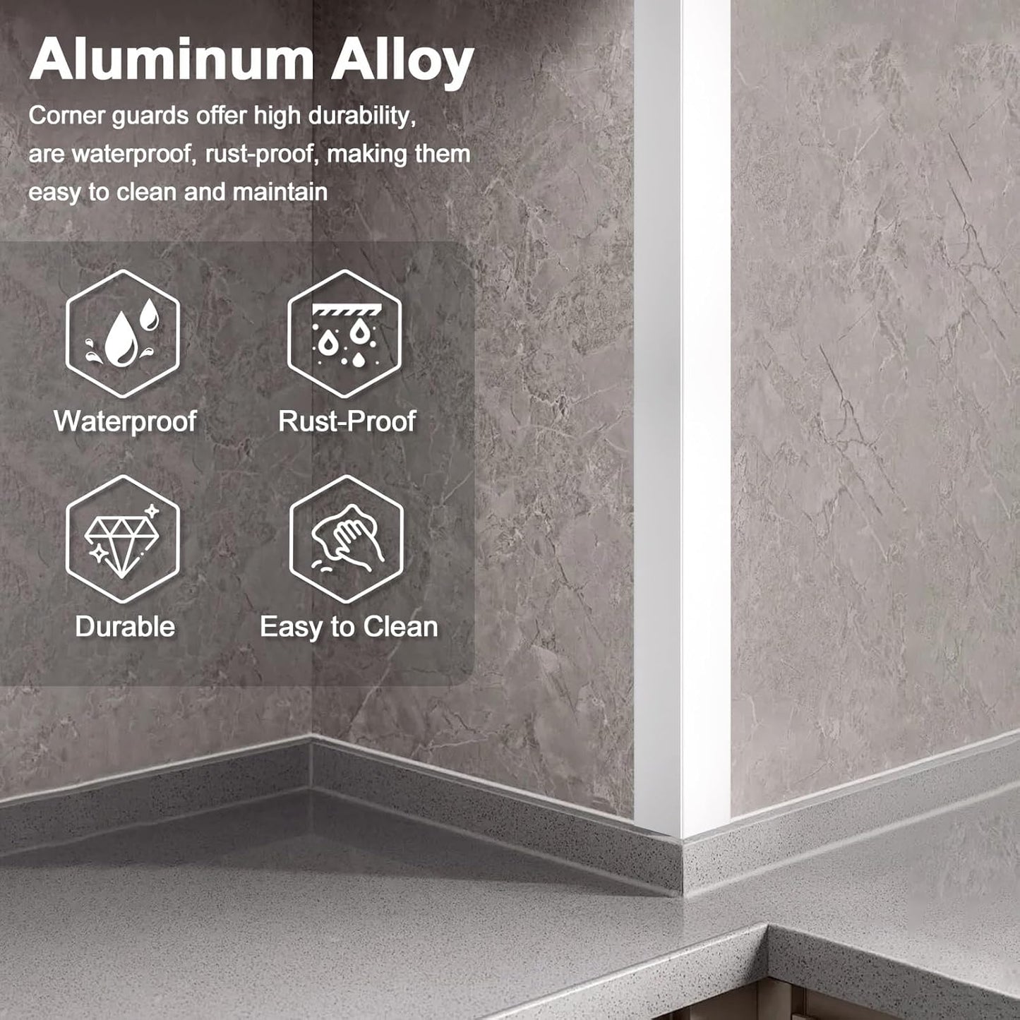 4PCS 45" White Metal Corner Protectors, Aluminum Self Adhesive Corner Guards, Metal Wall Edge Protector Strip, Furniture Corner Protectors, Wall Cabinet Baseboard Decoration 45" x 2"