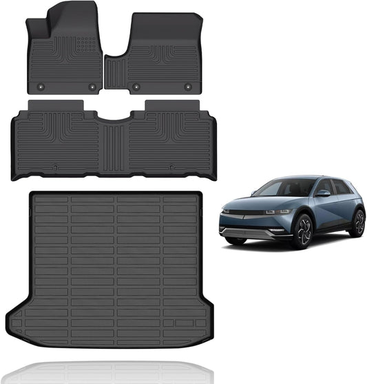 All Weather Floor Mats & Cargo Liner Set Custom for 2022-2024 Hyundai Ioniq 5 Fixed Center Console (Unmovable Center Console) All Season Guard for Car Mat TPE Floor Liner Ioniq 5 Accessories