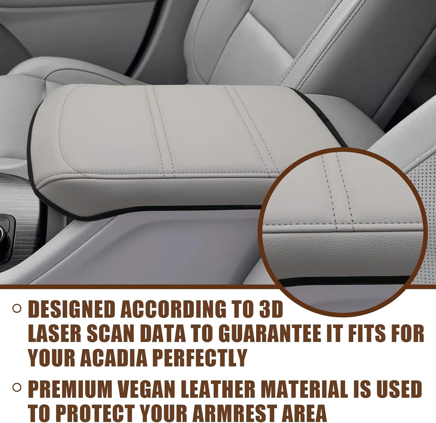 Muslogy for Acadia 2017-2023 Center Console Pad Armrest Seat Box Cover Vegan Leather Cushion Pad Interior Accessories Armrest Lid Protector Extra Soft Compatible with GMC Acadia 2023 2022-2017 (White)