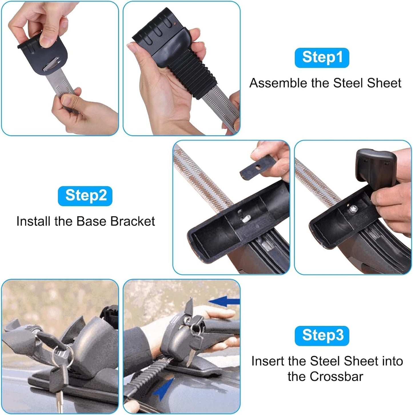 43inch Universal Car Roof Rack, Aluminum Car Roof Rack Cross Bars, Anti-Theft Lock, Adjustable Window Frame for Bike Kayak Cargo Luggage, 42.91-44.88 inch Distance Between Rain Grooves, 165LBS Load