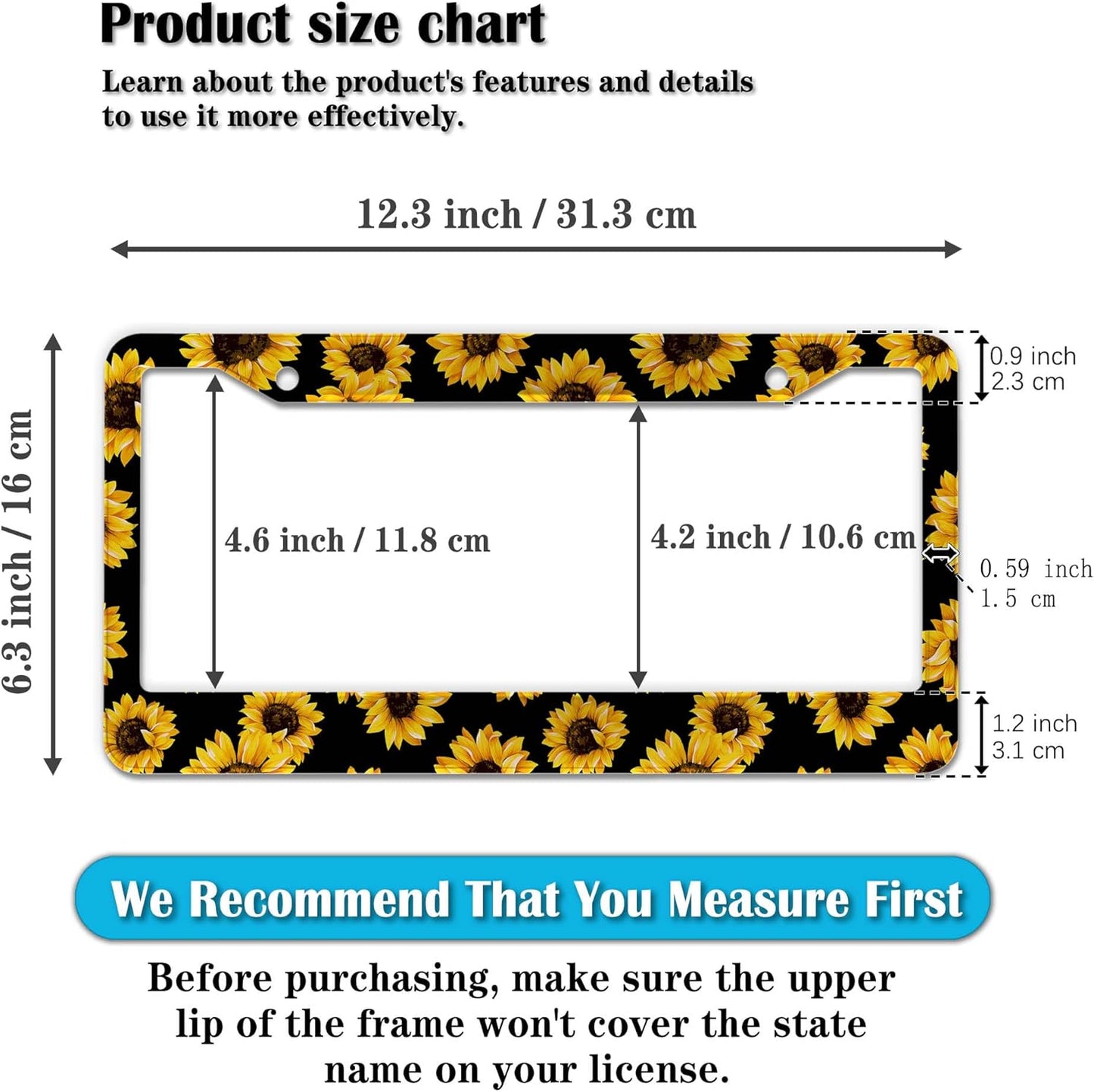 License Plate Frames Black Yellow Fun License Plate Frame Cover Aloha Hawaii Hibiscus Floral Flowers Colorful Universal Aluminum Car Accessory 2 Pack with Screw Covers Set