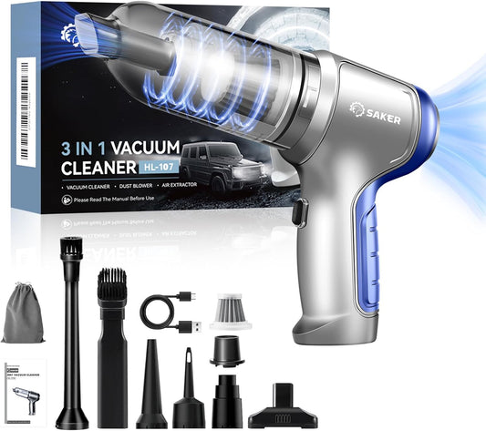 Saker Car Vacuum Portable Cordless 15000PA,3 in 1 Handheld Vacuum with Brushless Motor for Car, Office and Home Cleaning Blue HL107B