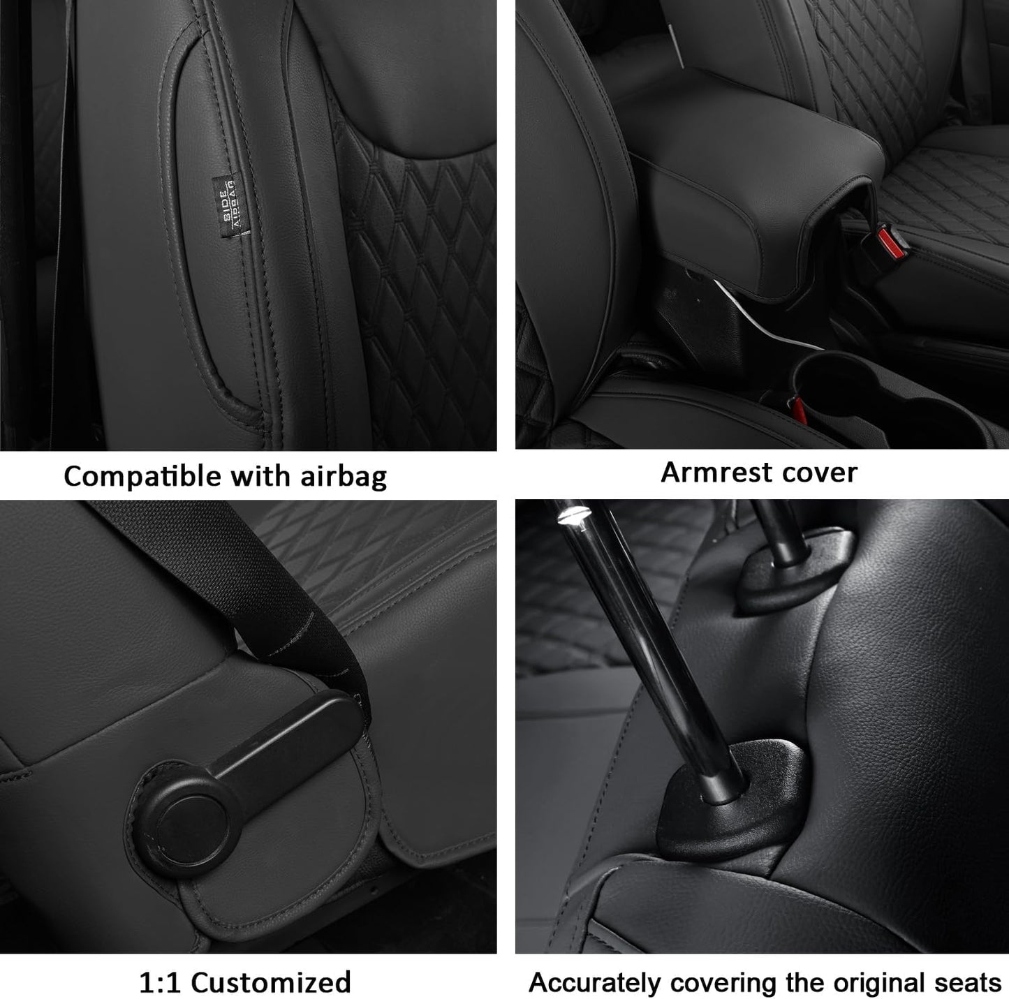 GIANT PANDA Customized Front Car Seat Covers for Jeep Wrangler JK 2/4 Door Sahara Sport Rubicon Unlimited Altitude 2013 2014 2015 2016 2017,Faux Leather - (Black)