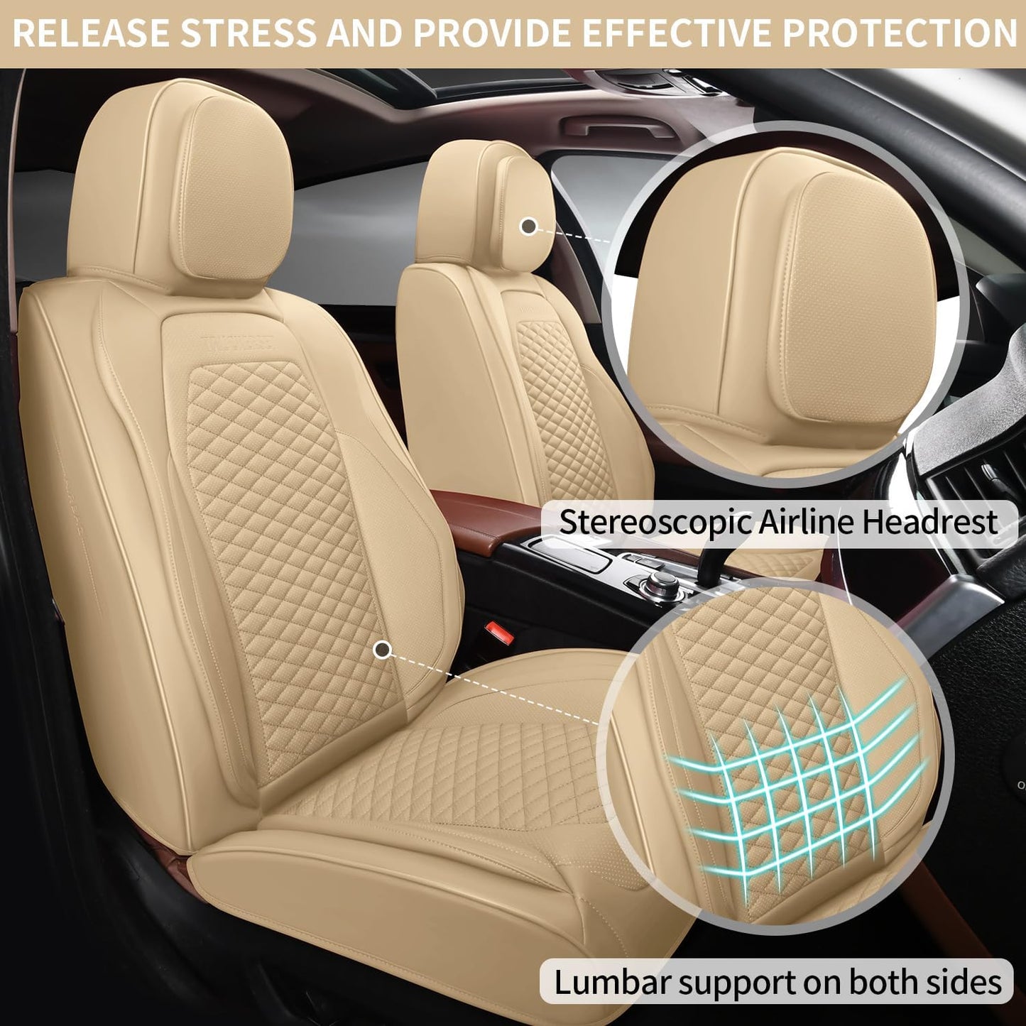 Car Seat Covers Full Set Leather Seat Covers Automotive Seat Covers Universal Car Seat Cover for Most Cars Beige