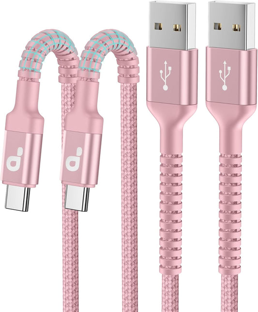iPhone 16 USB C Cable Fast Charging [2 Pack, 6FT], USB A to USB C Charger Cord, Upgraded Extra Durable Braided USBC Cable Compatible with iPhone 16 15 Pro Max, LG and More-Pink